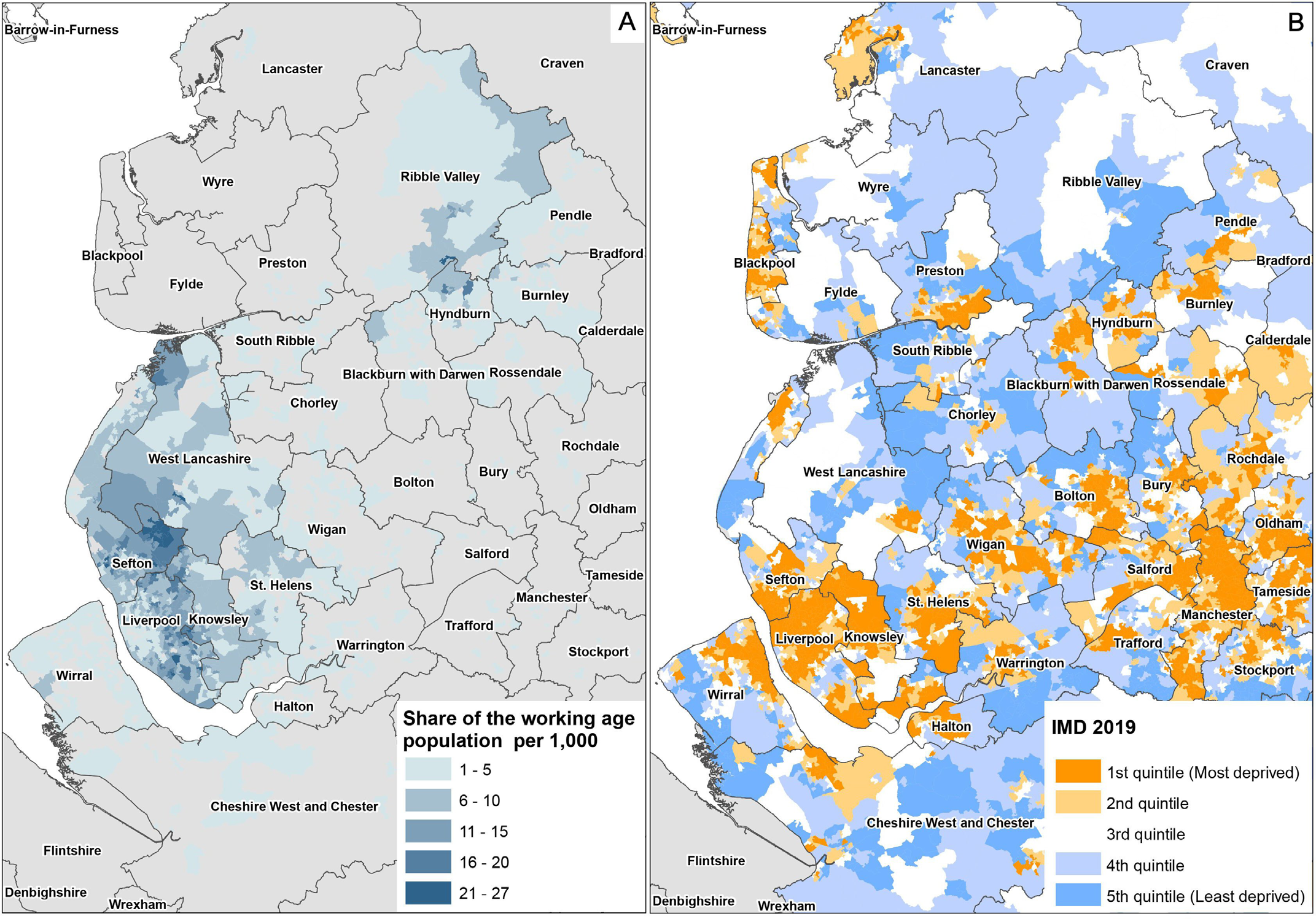 Mersey Care workforce distribution and area deprivation across North West England, disproportionate recruitment from the most deprived communities